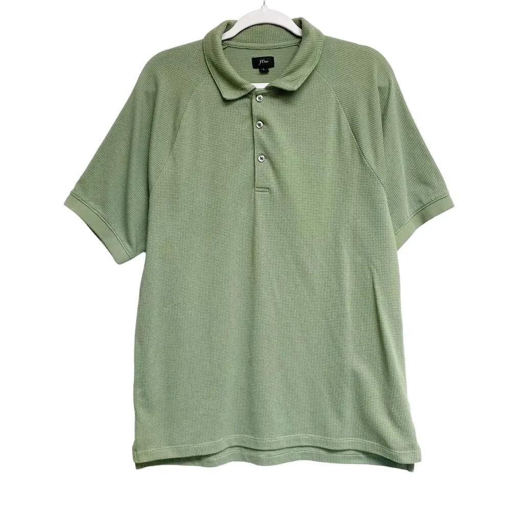 J. Crew Mens Size L Green Short Sleeve 3/4 Button Shirt